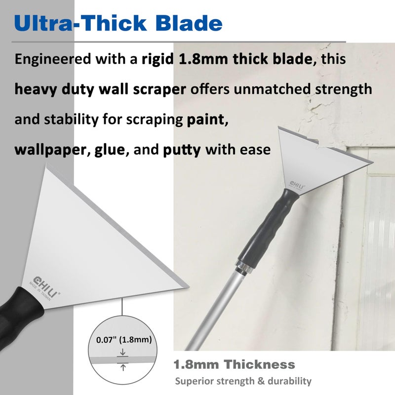 CHILI TOOLS 7 Inch Stainless Steel Pole Scraper -1.8mm Heavy Duty Blade, Ideal for Ceiling Paint Removal & Wallpaper Scraping, Fits CHILI Extension Pole, for DIY & Professional Use, Made In Taiwan - Image 4